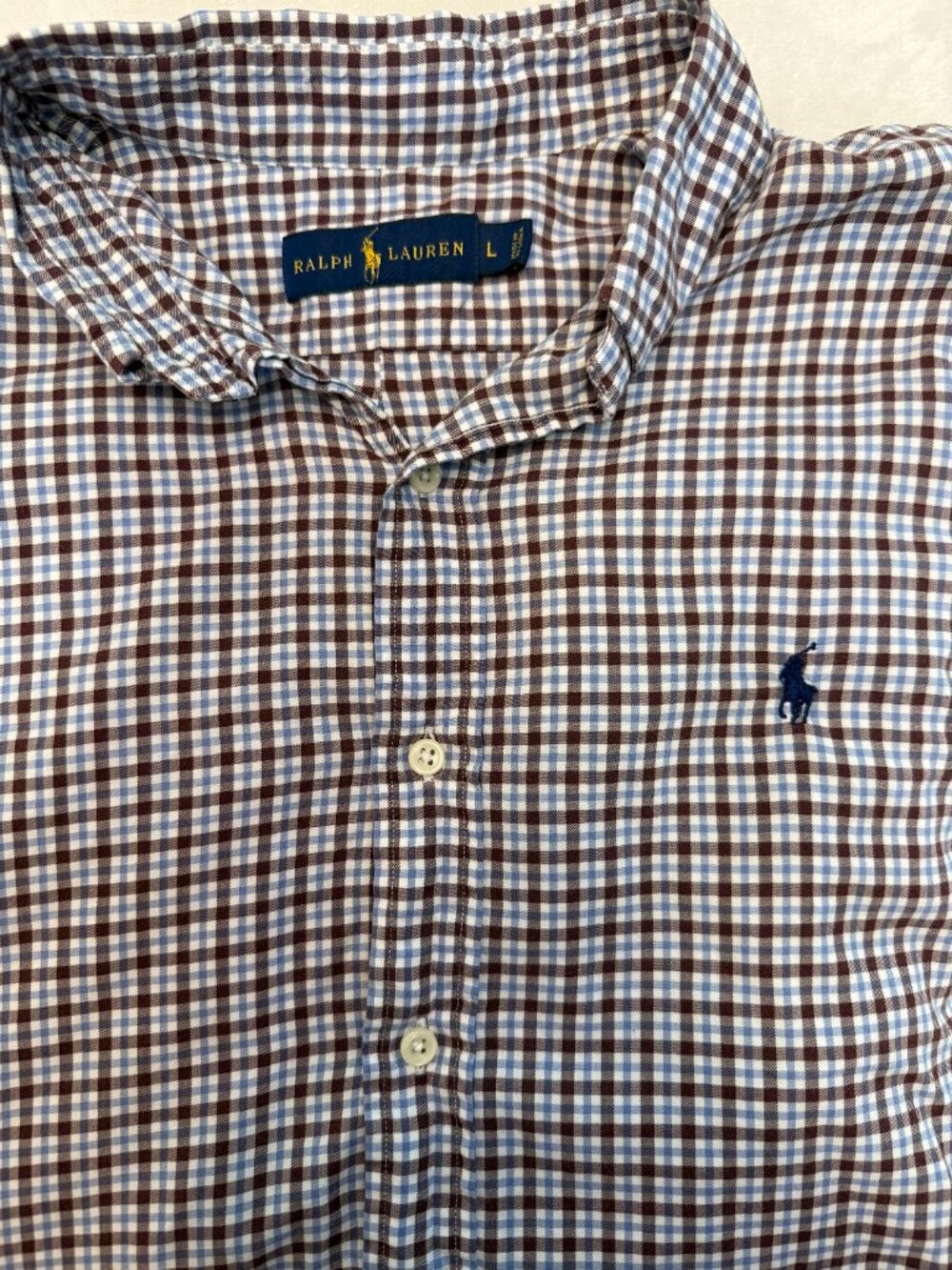 Polo Ralph Lauren Mens L Brown Blue Plaid Shirt Preppy Old Money Ivy League 4240